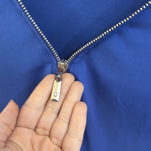 JM Collection Blue 3/4 Sleeve Zippered Blouse - Picture 5 of 6